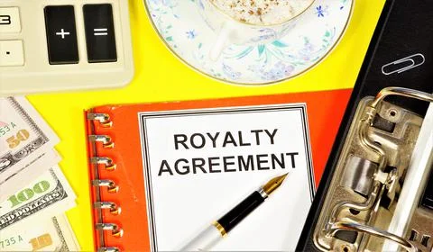 Royalty agreement. Text label on the planning folder. Stock Photos
