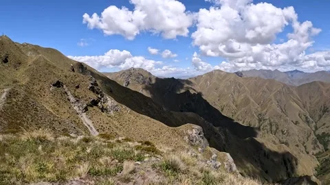 Roys Peak Summit Views : Rugged Mountain Landscape, Scenic Wanaka Lake and .. Stock Footage 295011888