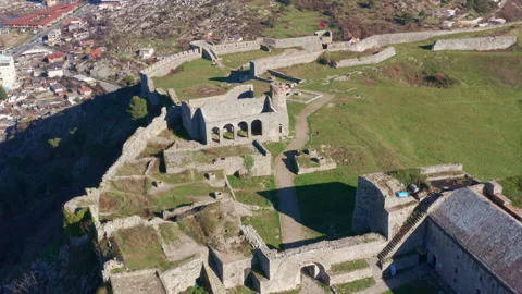 Rozafa or Shkoder castle is an archaeological park near Shkodra in Albania. Stock Footage 233395448