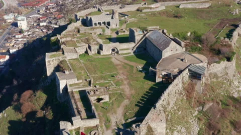 Rozafa or Shkoder castle is a hilltop archaeological park near Shkodra in Stock Footage 233397194