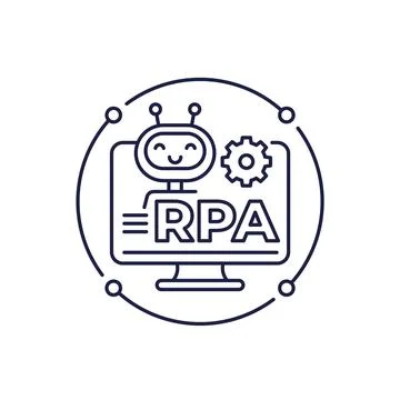 RPA icon with a robot, Robotic process automation, line vector design Stock Illustration