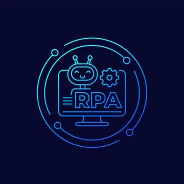 RPA icon with a robot, Robotic process automation, linear design 스톡 일러스트