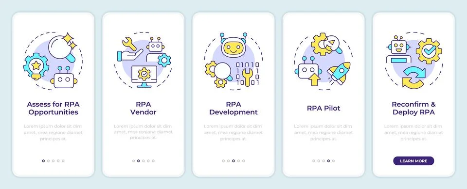 RPA implementation onboarding mobile app screen Stock Illustration