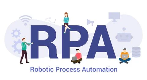 Rpa robotic process automation concept with big word or text and team people  Illustrazione stock