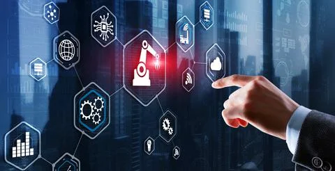 RPA Robotic Process Automation system. Big data and business concept on Virtual Stock Photos