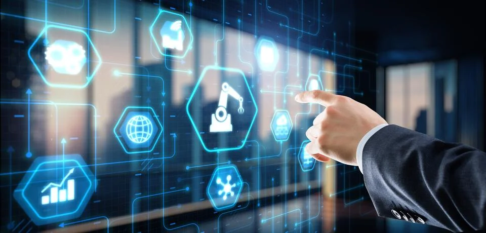 RPA Robotic Process Automation system. Artificial intelligence concept Stock-Fotos