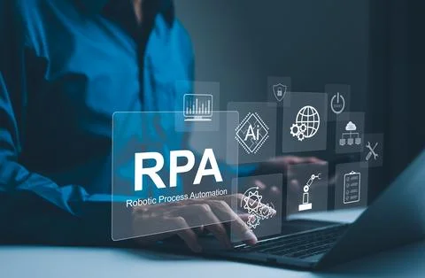 RPA, Robotic Process Automation Technology Concept. Stockfoto's