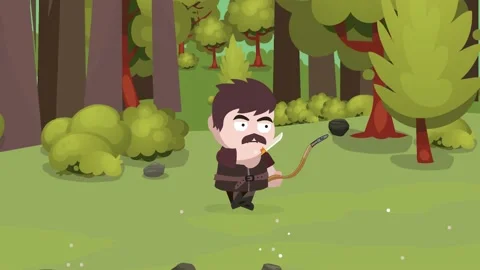 RPG Archer Game Character Walking and Charging with knife in the Forest Stock Footage 144048967