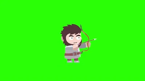 RPG Archer warrior in Armor with a bow shooting arrows Green Screen Stock Footage 153654140