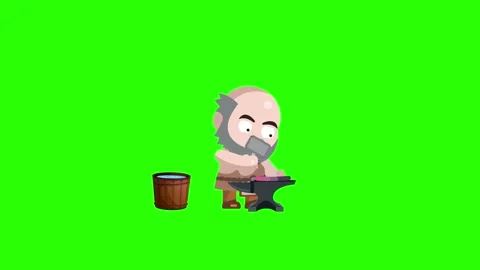 RPG Character Blacksmith Forging a SWORD with a hammer Green Screen Stock Footage 147712662