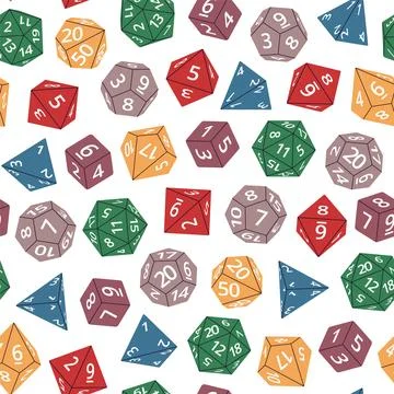 Rpg game dice seamless pattern. Repeated color playing elements with numbers Stock Illustration