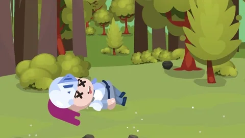 RPG Game Player Character in Heavy Armor with helmet Death Stock Footage 155253088