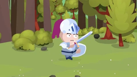 RPG Game Player in Heavy Armor with helmet Holding a One handed Sword Stock Footage 155253114
