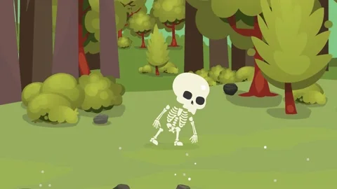 RPG Game Skeleton Character pick up from the ground in the forest Stock Footage 153594065