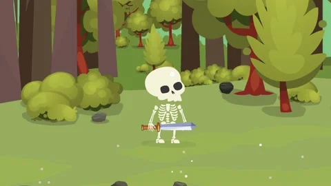 RPG Game Skeleton Holding a One handed in the forest Stock Footage 153594387
