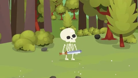 RPG Game Skeleton is Walking Forward in the forest Stock Footage 153594346