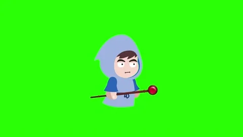 RPG Mage Character Walking with his Staff Green Screen loop Stock Footage 149421445