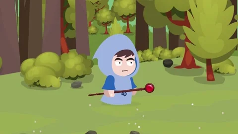 RPG Mage Character Walking with his Staff in the forest Stock Footage 149421965