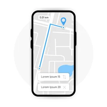 Rpute on GPS map on screen phone on white background. Vector illustration. Stock Illustration
