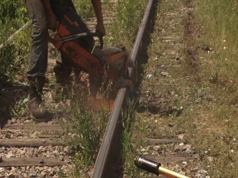 RR removal - cutting a rail Stock Footage 74174765