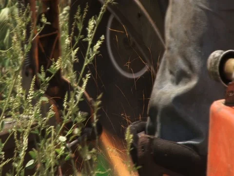 RR removal - cutting a rail - side view Stock Footage 74174703