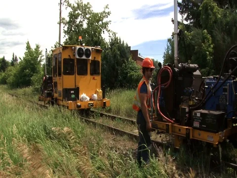 RR removal - machine pulls spikes from ties Stockbeeldmateriaal 74173431