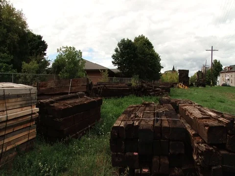 RR removal - stacks of ties Stockbeeldmateriaal 74173739