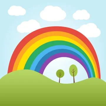 Rrainbow over the hill Stock Illustration