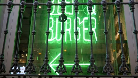 Rreen sign indicating beef and burger. Stock Footage 117834085