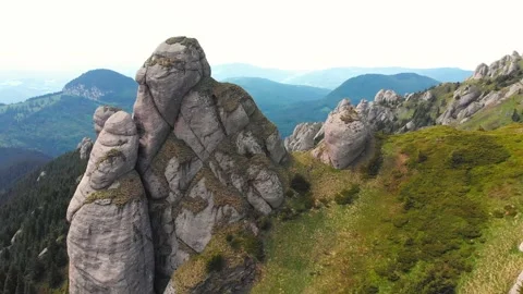 Rrock formations in Ciucas Mountains, Romania, on a sunny day of summer Stock Footage