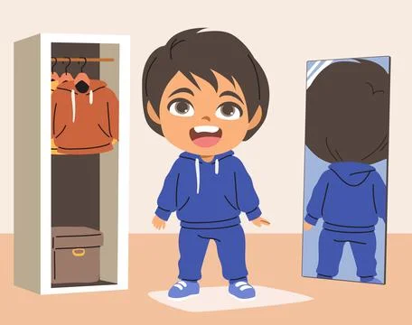 Rroutine Boy Getting Dressed Morning Routine Cartoon Vector Illustration Ilustración de archivo