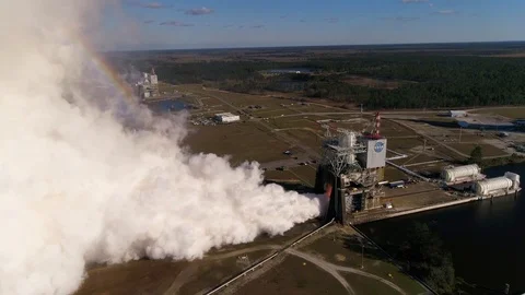RS-25 Engine Test Aerial at Stennis Space Center - 2017 Stock Footage 98240001