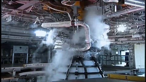 The RS 25 Hot Fire engine testing at NASA's Stennis Space Center, 2016 Video stock 146458397