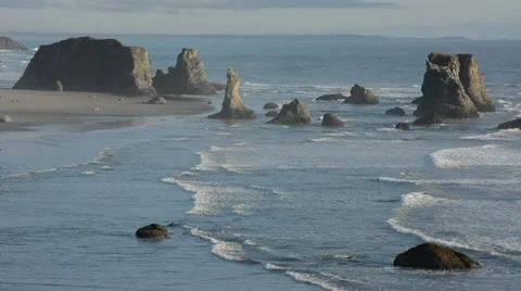 RSA 1749 view S high angle surf MS bandon Stock Footage 27676353