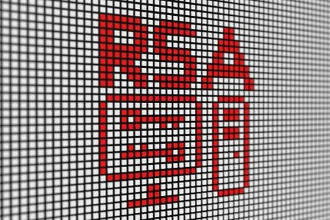 RSA text scoreboard blurred background 3d illustration Stock Illustration