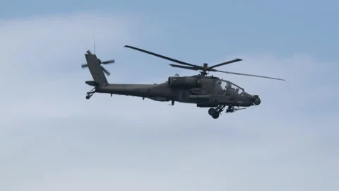 RSAF AH-64D Apache Attack Helicopter flying display at Singapore Airshow Stock Footage 276221610