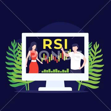 RSI trading indicator, vector art with people ~ Clip Art #169657911