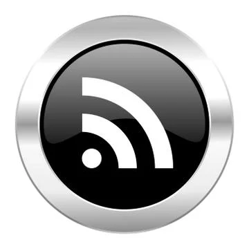 Rss black circle glossy chrome icon isolated. Stock Illustration
