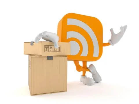 RSS character with stack of boxes Stock Illustration