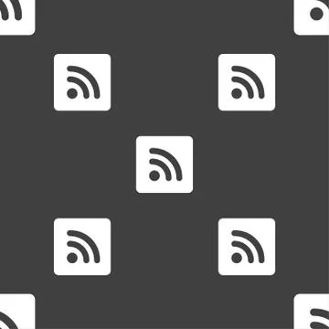 RSS feed icon sign. Seamless pattern on a gray background. Stock Illustration