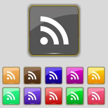 RSS feed icon sign. Set with eleven colored buttons for your site. Vector Stock Illustration