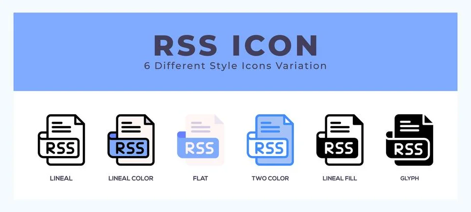Rss file icon in filled. thin line. outline stroke and flat style. Stock Illustration