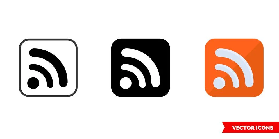 RSS icon of 3 types. Isolated vector sign symbol. Stock Illustration