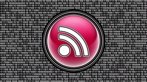 RSS icon. Binary code ( array of bits ) in the screen. Looping footage. 動画素材 123879089
