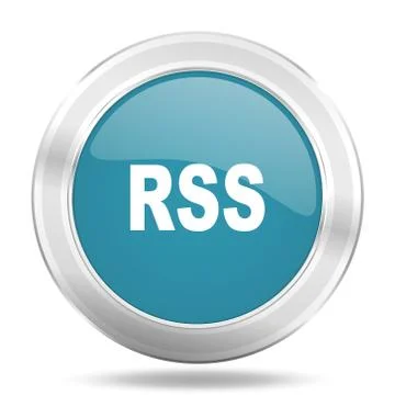 Rss icon, blue round metallic glossy button, web and mobile app design illust Stock Illustration