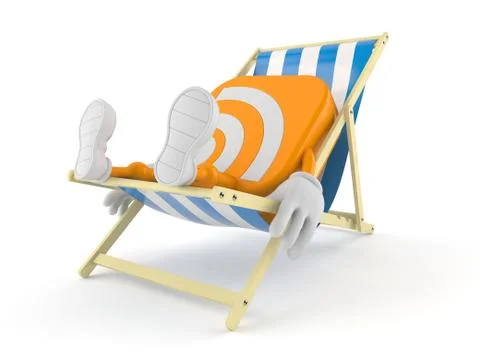 RSS icon character lying on deck chair Illustrazione stock