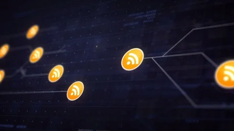 RSS Icon Line Connection of Circuit Board Loop Animation 4K. Editorial Stock Footage 70596016