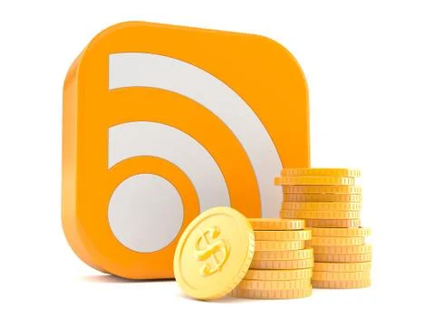RSS icon with stack of coins Stockillustratie