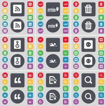 RSS, Keyboard, Trash can, Speaker, Swimmer, Socket, Question mark, Text file, Ma Stock-Illustration
