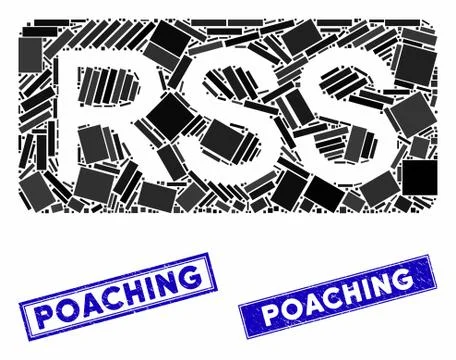 Rss Mosaic and Scratched Rectangle Poaching Watermarks Stock Illustration